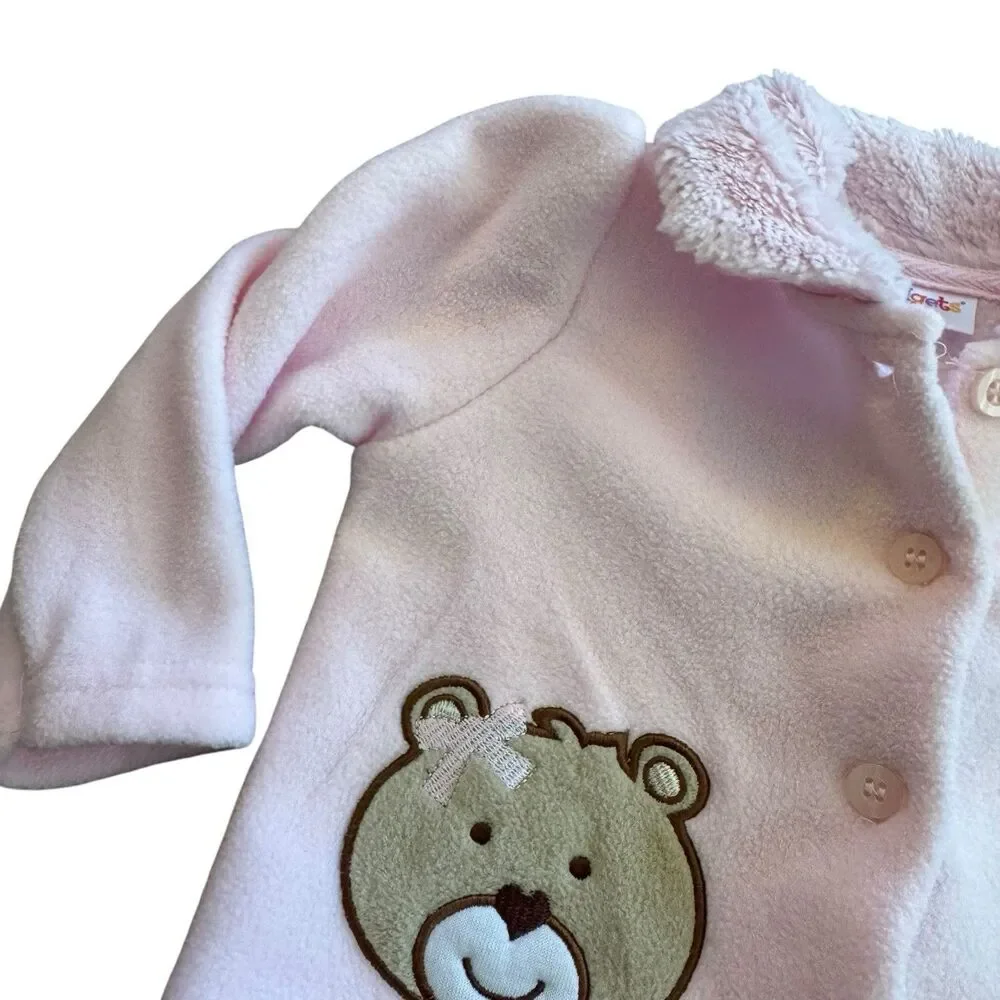 3-6 Month Vintage Kidget Adorable‎ Pink Bear Long Sleeve Shirt Jacket